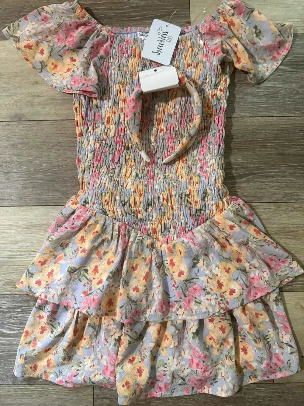 Speechless girls size 8 dress w headband  Floral Smocked Shoulder Kids Dress-NWT